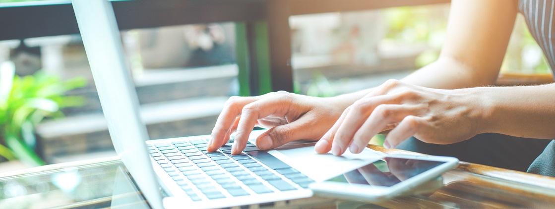 Laptop hands stock image